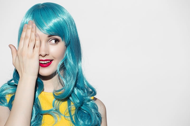 blue curly wigs